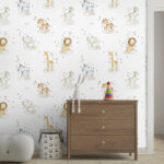 Papel de Parede Infantil Aquarela Safari Animais Nuvens e Estrelas | Auto Adesivo Decorativo Premium para Quarto de Bebê - Imagem 3