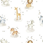 Papel de Parede Infantil Aquarela Safari Animais Nuvens e Estrelas | Auto Adesivo Decorativo Premium para Quarto de Bebê - Imagem 5