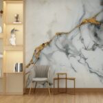 Papel de Parede Mármore Branco e Dourado Design Moderno Autoadesivo - Imagem 4