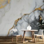 Papel de Parede Mármore Branco e Dourado Design Moderno Autoadesivo