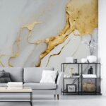 Papel de Parede Mármore Luxuoso Tons de Cinza e Dourado Estilo Elegante Moderno - Imagem 2