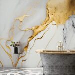 Papel de Parede Mármore Luxuoso Tons de Cinza e Dourado Estilo Elegante Moderno - Imagem 3