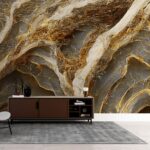 Papel de Parede Mármore Luxo Tons Dourado e Cinza Autocolante Lavável - Imagem 2