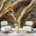 Papel de Parede Mármore Luxo Tons Dourado e Cinza Autocolante Lavável - Imagem 3