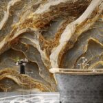 Papel de Parede Mármore Luxo Tons Dourado e Cinza Autocolante Lavável