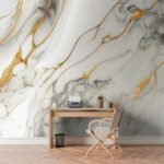 Papel Decorativo Para Parede Mármore Branco com Dourado - Imagem 4