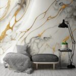 Papel Decorativo Para Parede Mármore Branco com Dourado - Imagem 3