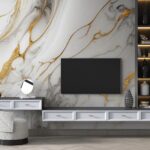 Papel Decorativo Para Parede Mármore Branco com Dourado