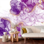 Papel de Parede Adesivo Premium – Design Abstrato Roxo e Dourado