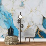 Papel de Parede Mármore Azul e Dourado Elegância - Imagem 2