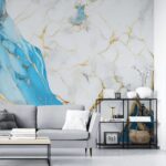 Papel de Parede Mármore Azul e Dourado Elegância