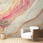 Papel de Parede Mármore Branco com Rosa e Dourado Autoadesivo - Imagem 3