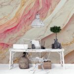 Papel de Parede Mármore Branco com Rosa e Dourado Autoadesivo - Imagem 2
