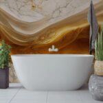 Papel de Parede Mármore Branco e Mel Autoadesivo Estilo Elegante e Sofisticado - Imagem 5