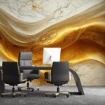 Papel de Parede Mármore Branco e Mel Autoadesivo Estilo Elegante e Sofisticado
