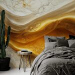 Papel de Parede Mármore Branco e Mel Autoadesivo Estilo Elegante e Sofisticado - Imagem 3