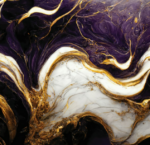 Papel de Parede Mármore Elegância Púrpura com Branco e Ouro - Imagem 2